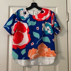 Kate Spade Ramona Floral Hi Low Short Sleeve Top size 4